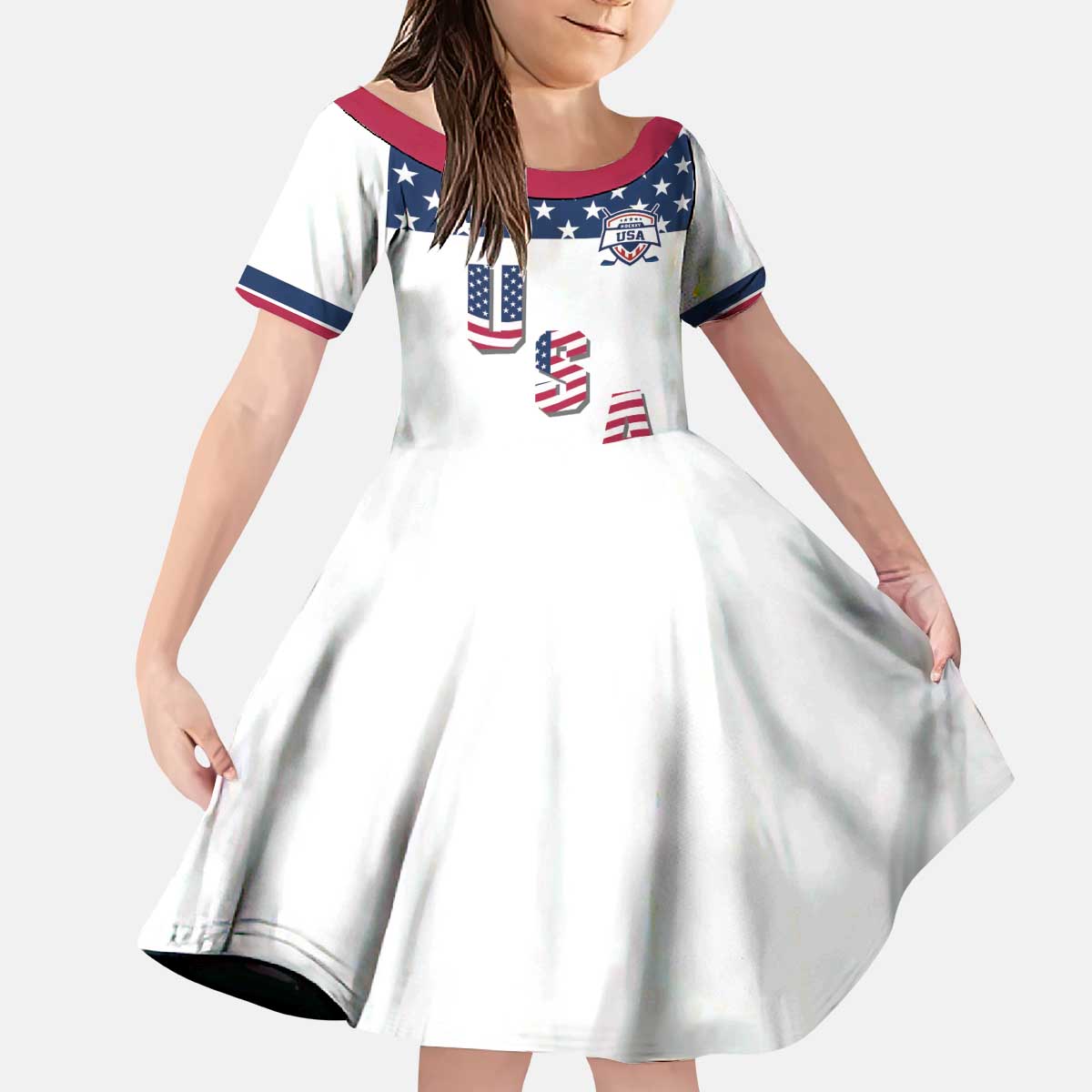 Custom USA Ice Hockey Kid Short Sleeve Dress Sporty Style Go Champions