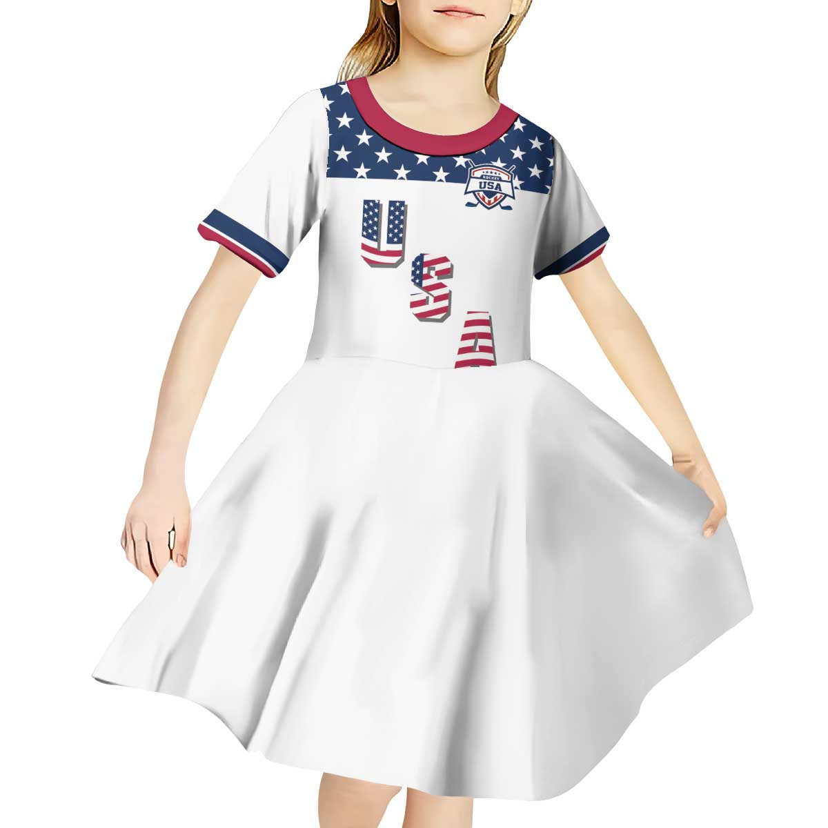 Custom USA Ice Hockey Kid Short Sleeve Dress Sporty Style Go Champions