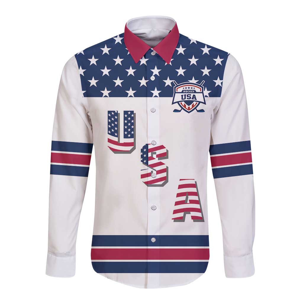 Custom USA Ice Hockey Long Sleeve Button Shirt Sporty Style Go Champions