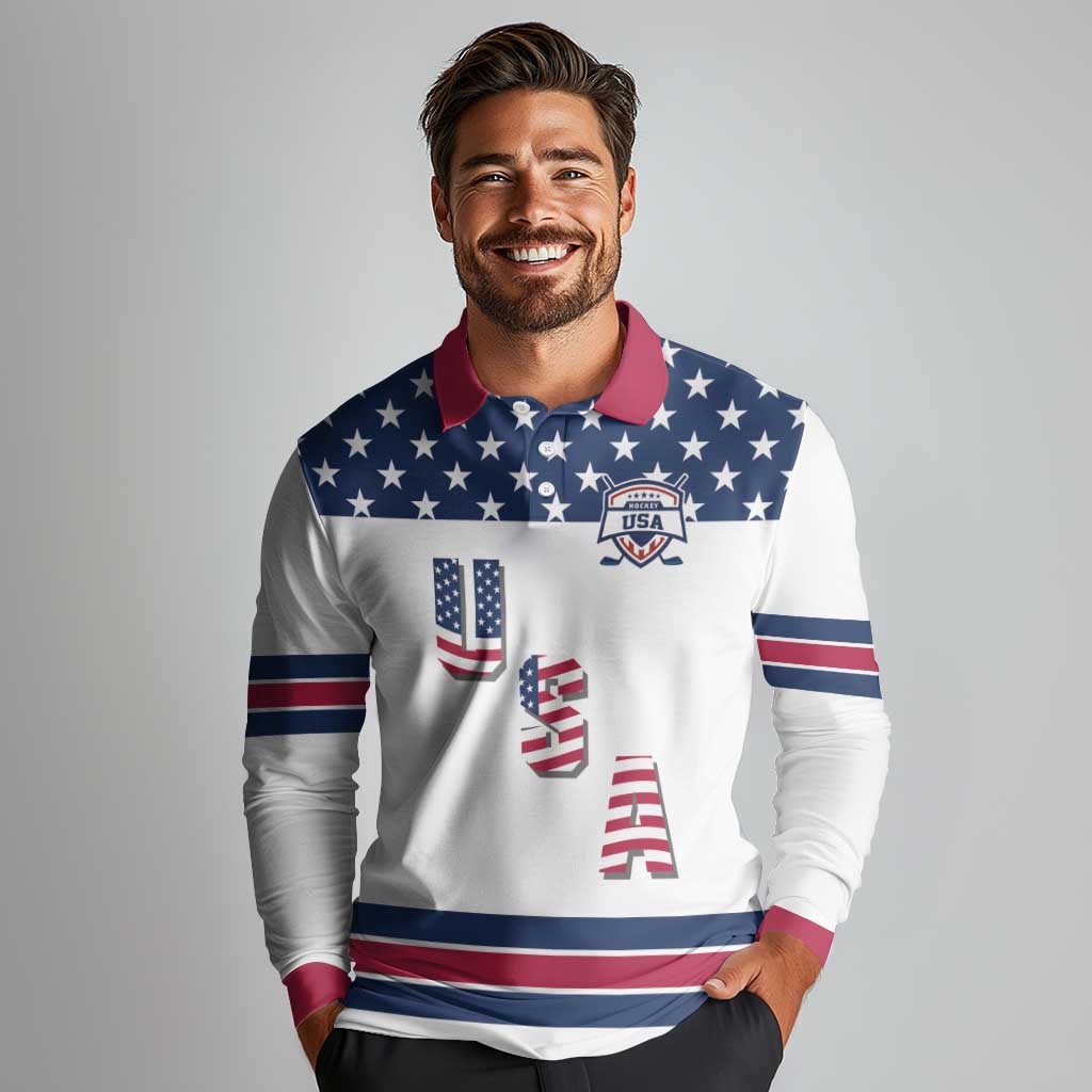 Custom USA Ice Hockey Long Sleeve Polo Shirt Sporty Style Go Champions