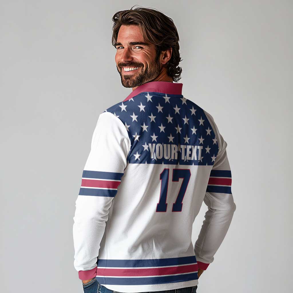 Custom USA Ice Hockey Long Sleeve Polo Shirt Sporty Style Go Champions