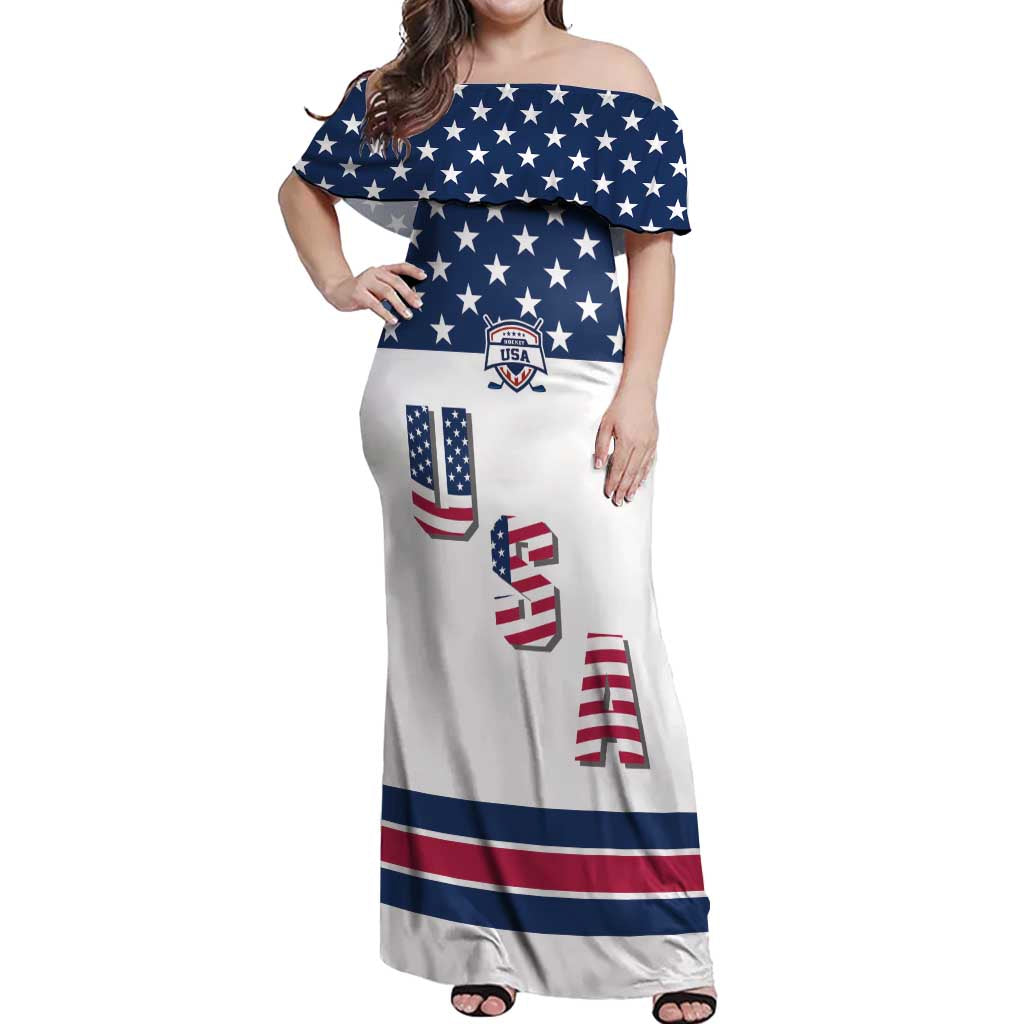 Custom USA Ice Hockey Off Shoulder Maxi Dress Sporty Style Go Champions