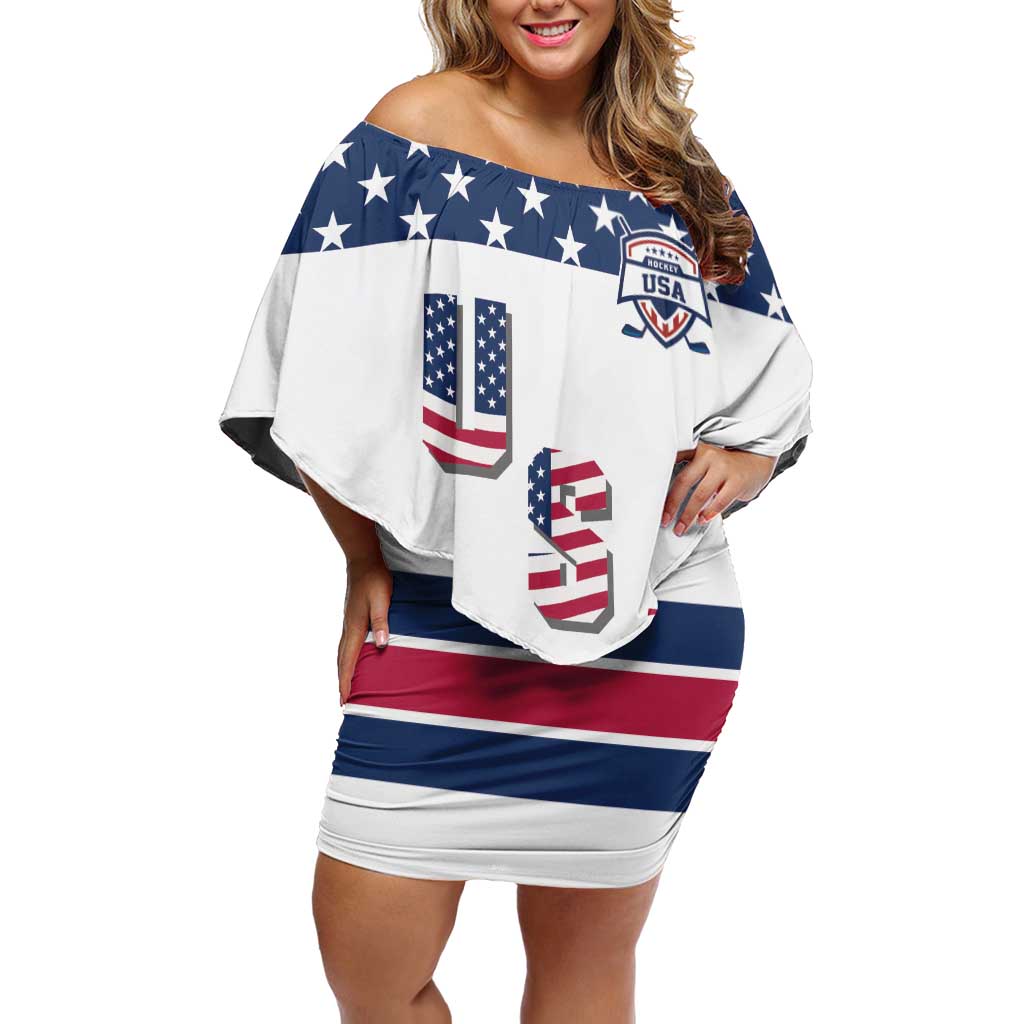 Custom USA Ice Hockey Off Shoulder Short Dress Sporty Style Go Champions