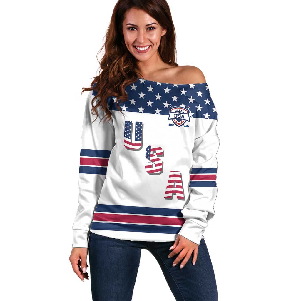 Custom USA Ice Hockey Off Shoulder Sweater Sporty Style Go Champions