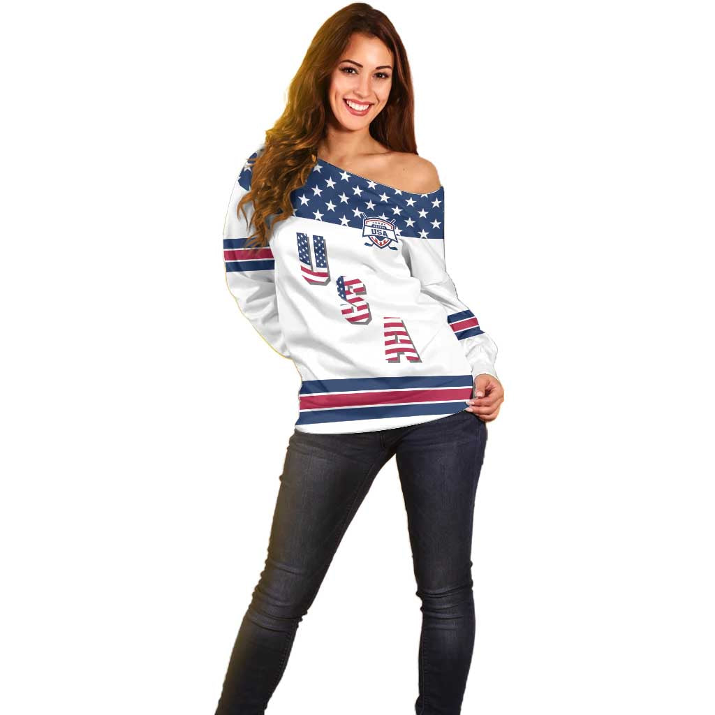 Custom USA Ice Hockey Off Shoulder Sweater Sporty Style Go Champions