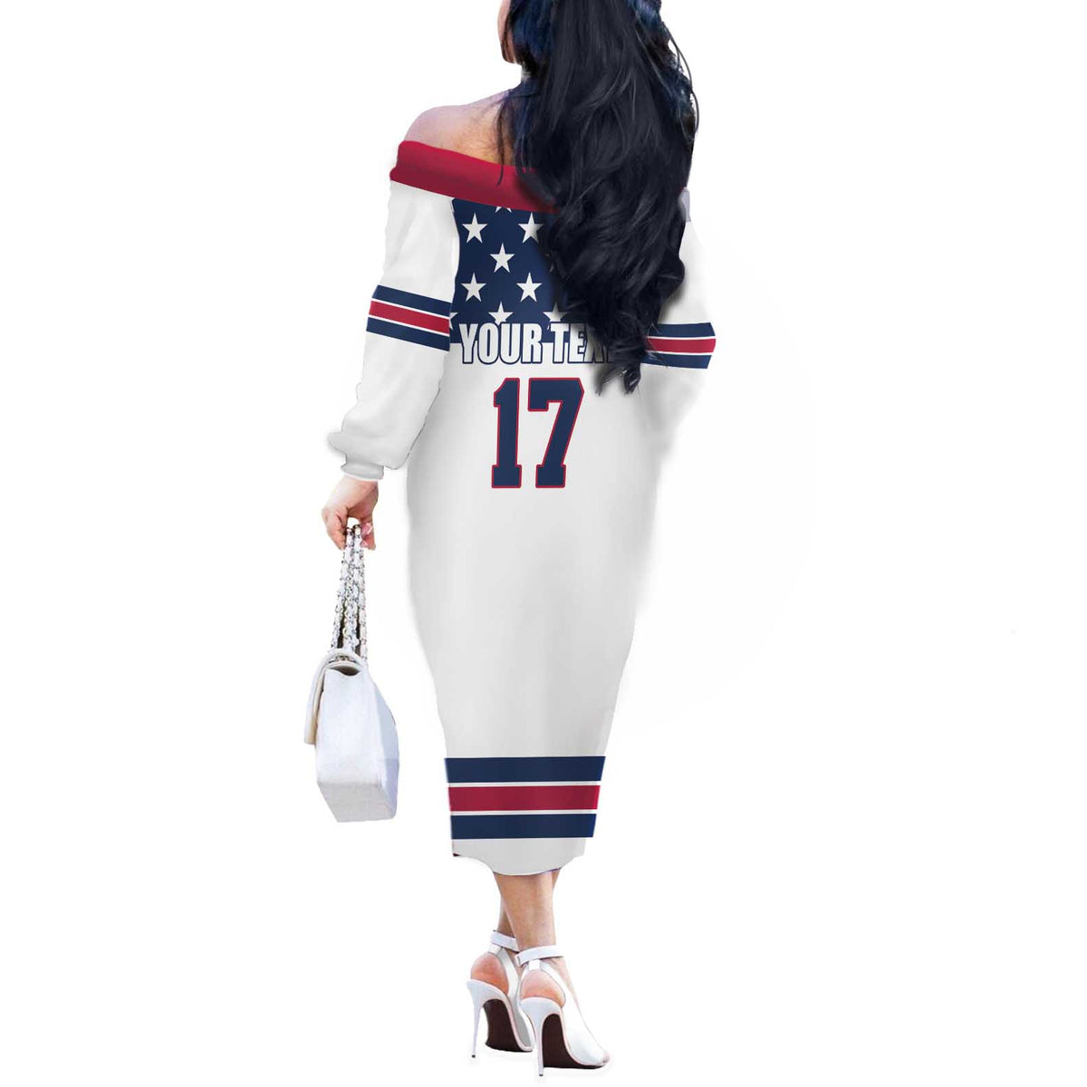 Custom USA Ice Hockey Off The Shoulder Long Sleeve Dress Sporty Style Go Champions