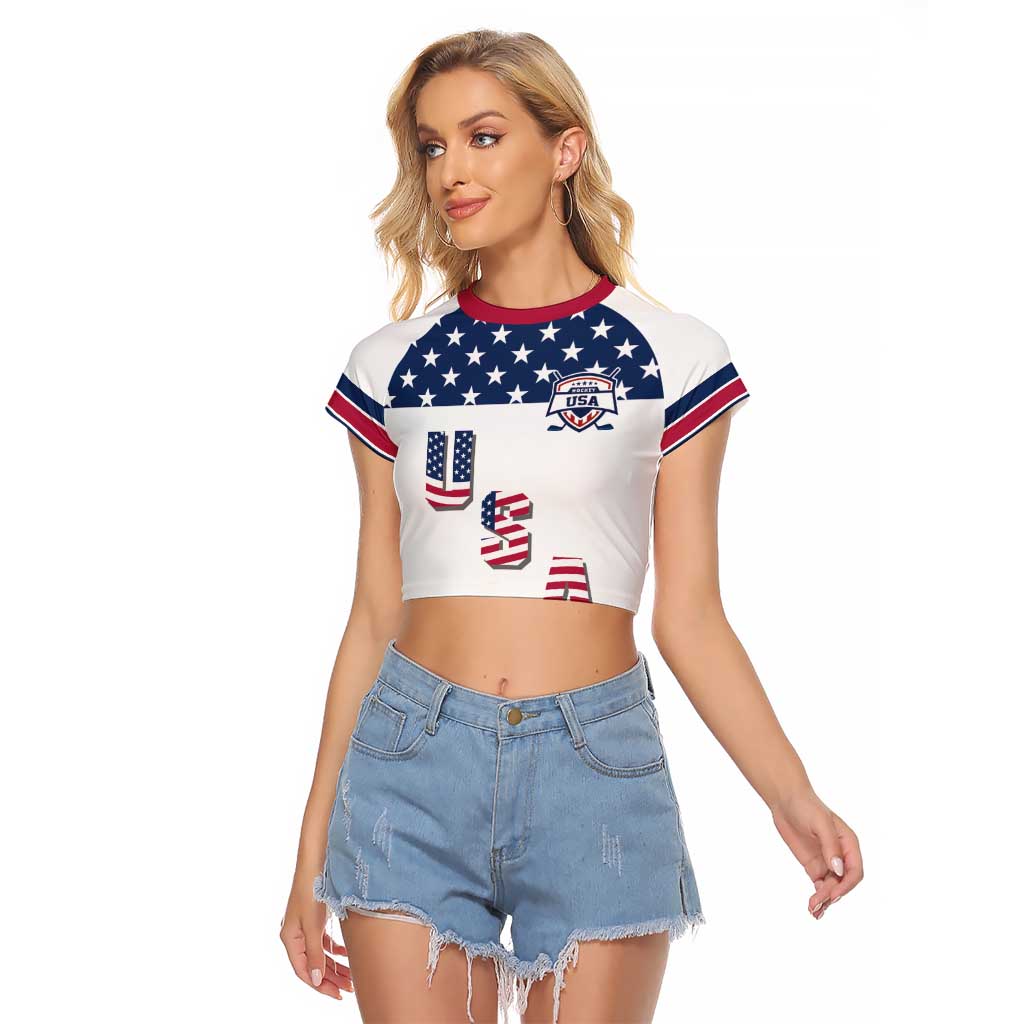Custom USA Ice Hockey Raglan Cropped T Shirt Sporty Style Go Champions