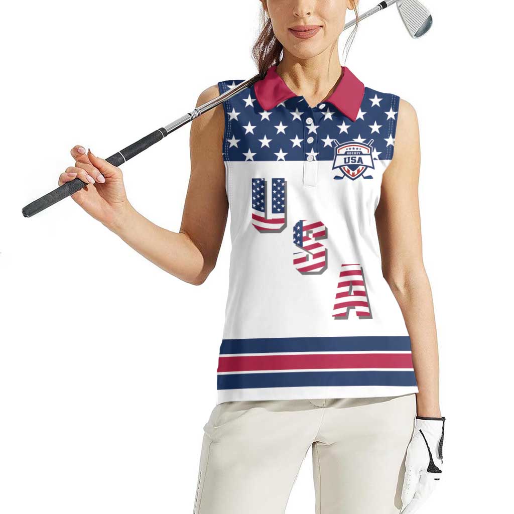 Custom USA Ice Hockey Women Sleeveless Polo Shirt Sporty Style Go Champions