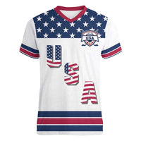 Custom USA Ice Hockey Women V-Neck T-Shirt Sporty Style Go Champions