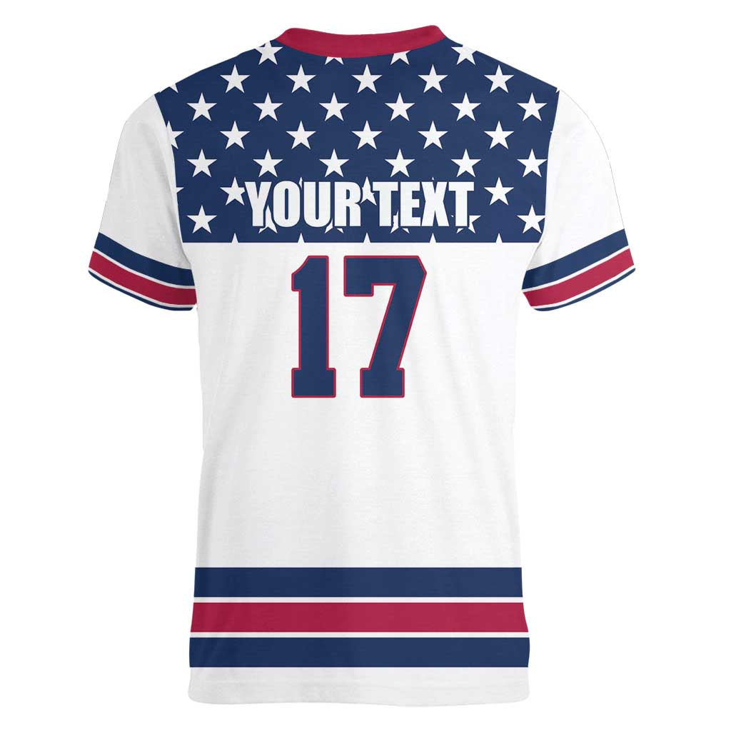 Custom USA Ice Hockey Women V-Neck T-Shirt Sporty Style Go Champions