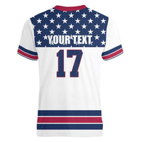 Custom USA Ice Hockey Women V-Neck T-Shirt Sporty Style Go Champions