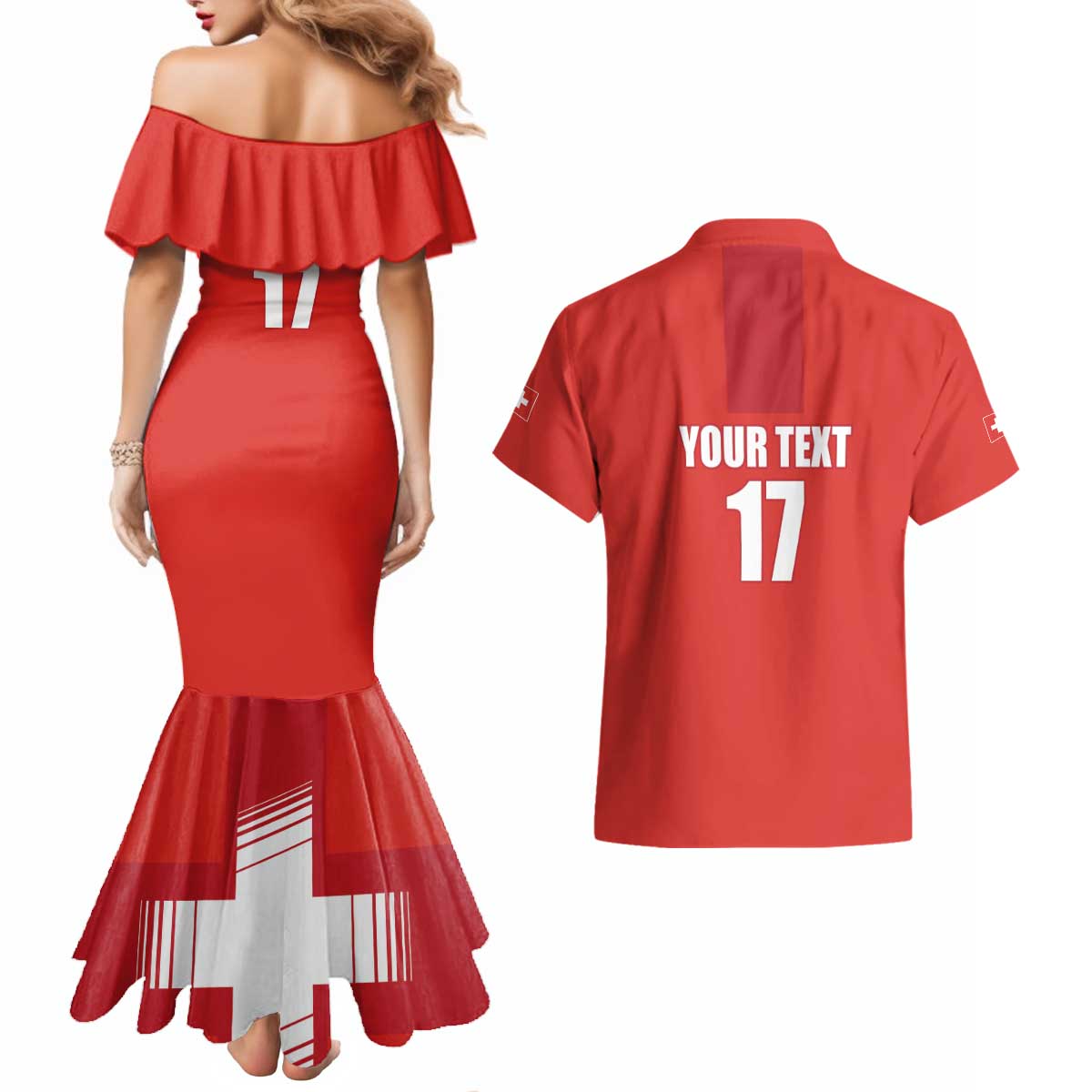 Custom Switzerland Ice Hockey Couples Matching Mermaid Dress and Hawaiian Shirt La Nati Go Champions