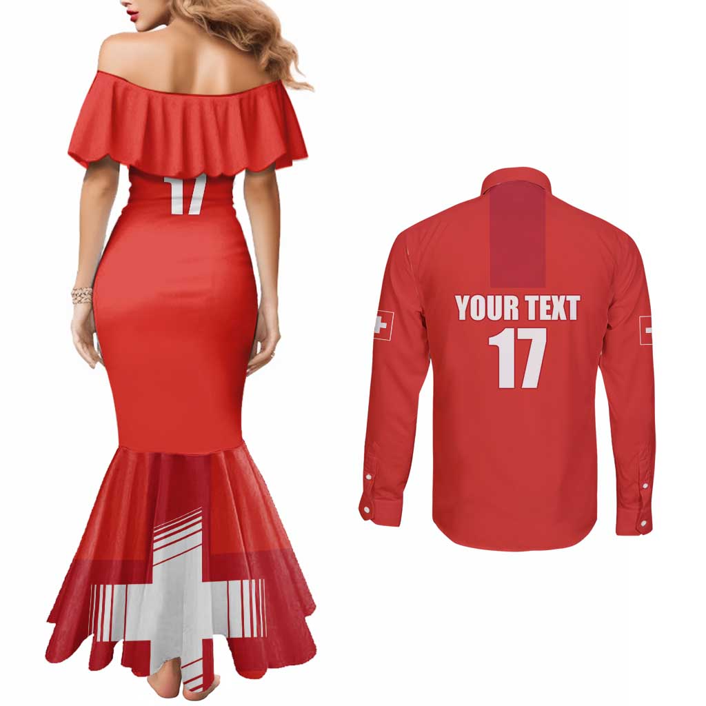 Custom Switzerland Ice Hockey Couples Matching Mermaid Dress and Long Sleeve Button Shirt La Nati Go Champions