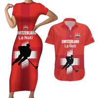 Custom Switzerland Ice Hockey Couples Matching Short Sleeve Bodycon Dress and Hawaiian Shirt La Nati Go Champions