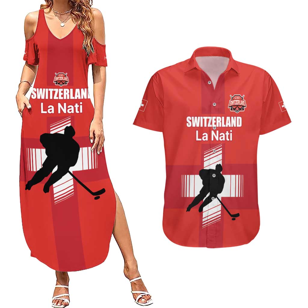 Custom Switzerland Ice Hockey Couples Matching Summer Maxi Dress and Hawaiian Shirt La Nati Go Champions