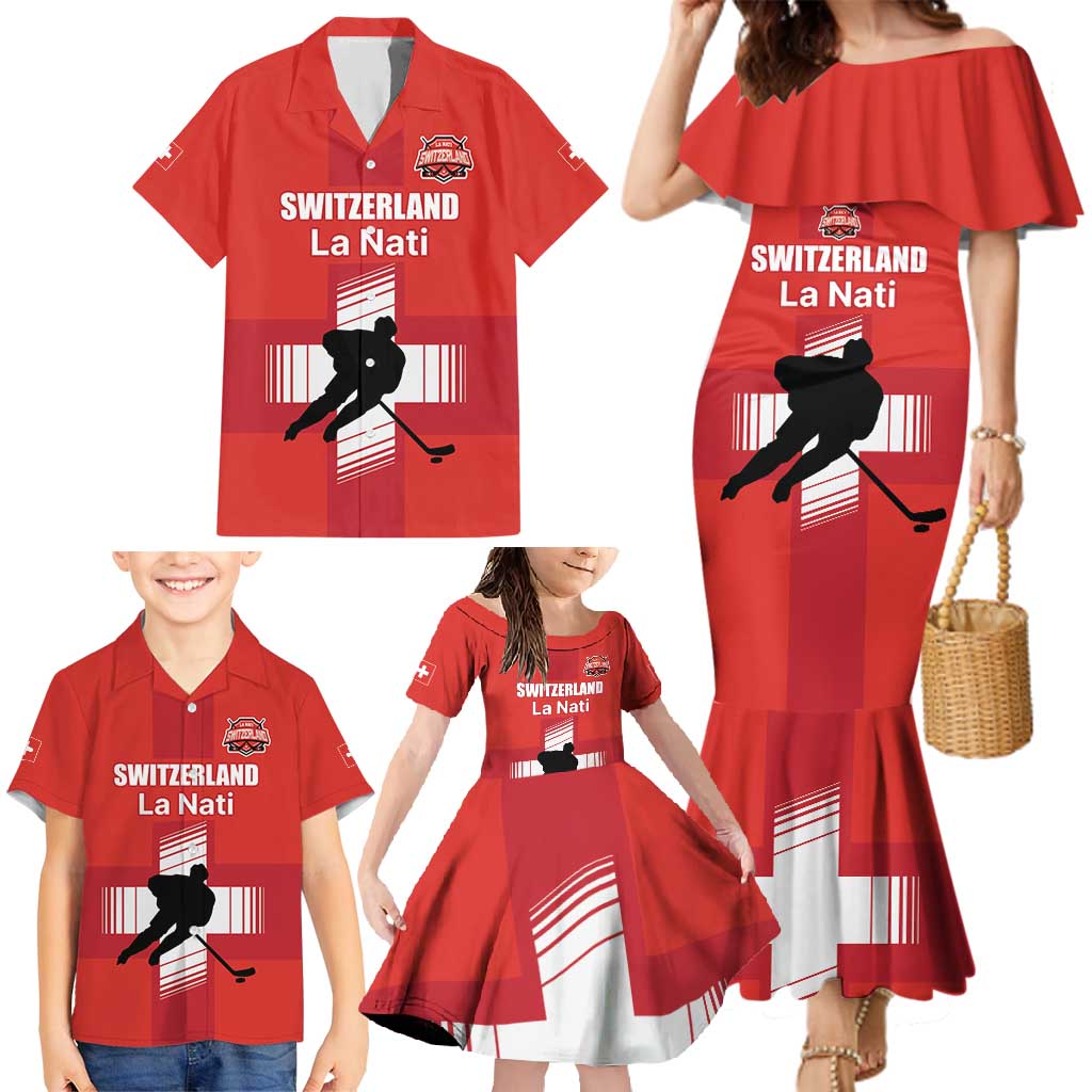 Custom Switzerland Ice Hockey Family Matching Mermaid Dress and Hawaiian Shirt La Nati Go Champions