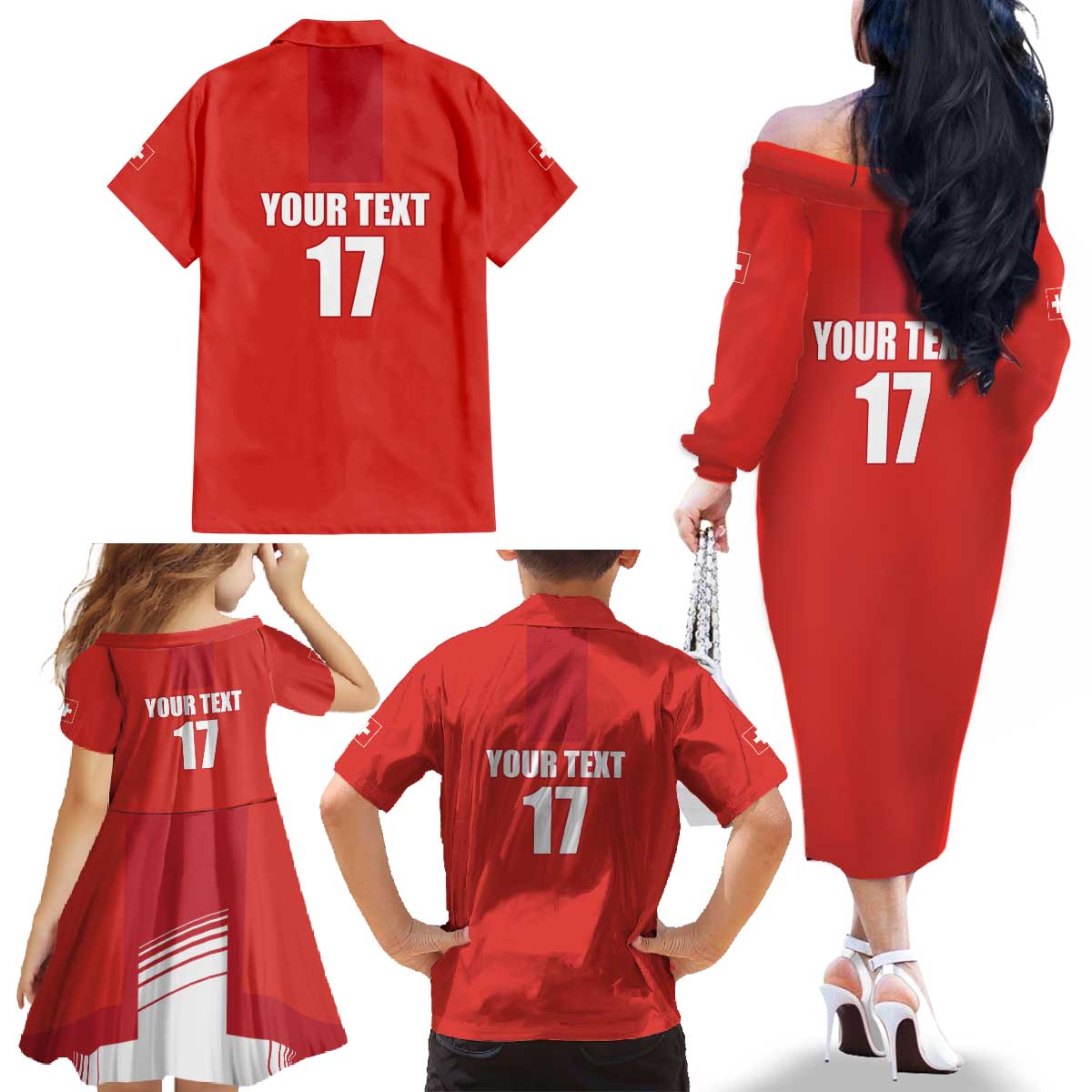 Custom Switzerland Ice Hockey Family Matching Off The Shoulder Long Sleeve Dress and Hawaiian Shirt La Nati Go Champions