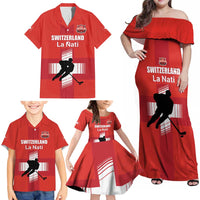 Custom Switzerland Ice Hockey Family Matching Off Shoulder Maxi Dress and Hawaiian Shirt La Nati Go Champions