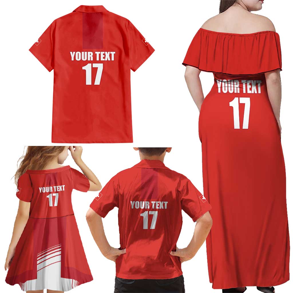 Custom Switzerland Ice Hockey Family Matching Off Shoulder Maxi Dress and Hawaiian Shirt La Nati Go Champions