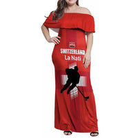 Custom Switzerland Ice Hockey Family Matching Off Shoulder Maxi Dress and Hawaiian Shirt La Nati Go Champions