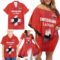 Custom Switzerland Ice Hockey Family Matching Off Shoulder Short Dress and Hawaiian Shirt La Nati Go Champions