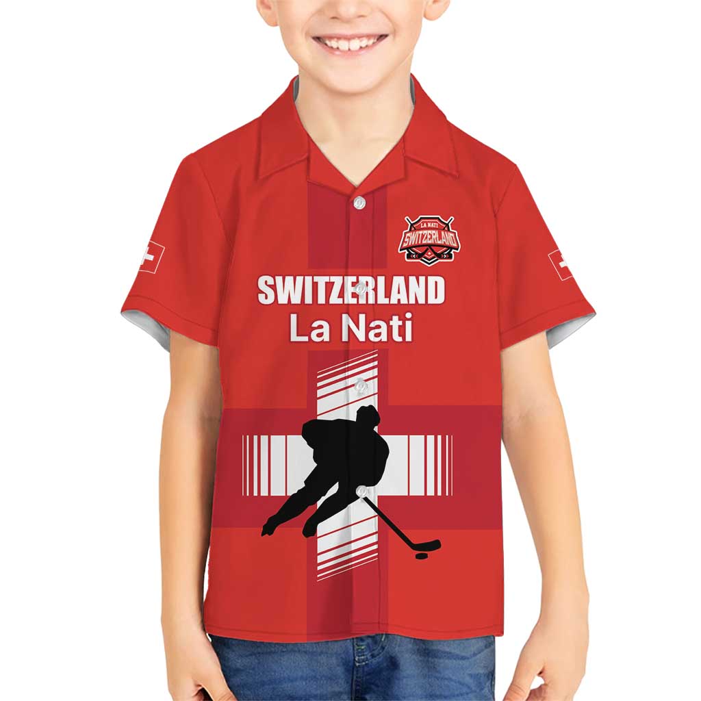 Custom Switzerland Ice Hockey Family Matching Off Shoulder Short Dress and Hawaiian Shirt La Nati Go Champions