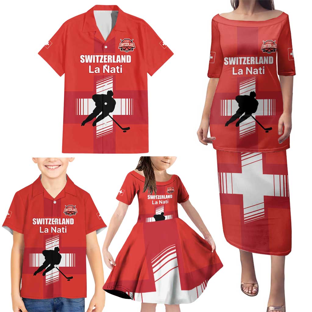 Custom Switzerland Ice Hockey Family Matching Puletasi and Hawaiian Shirt La Nati Go Champions