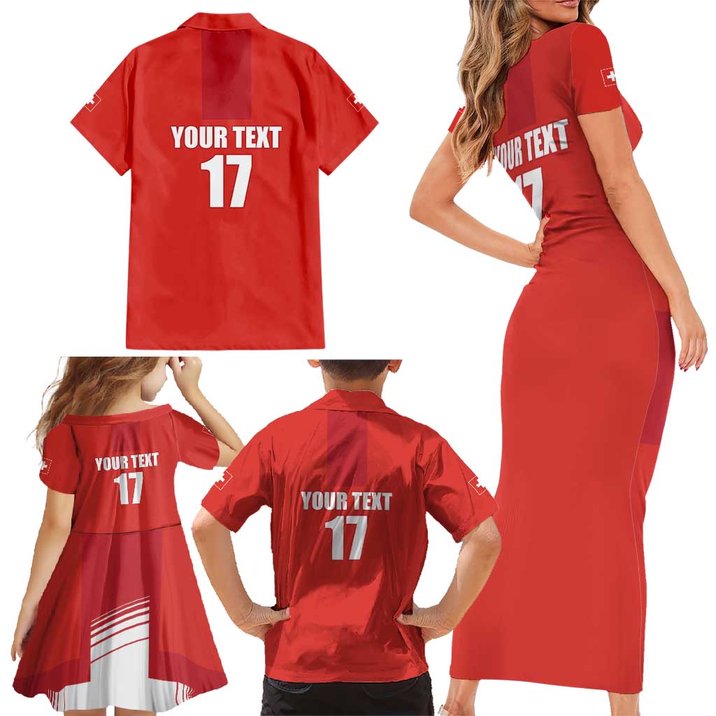 Custom Switzerland Ice Hockey Family Matching Short Sleeve Bodycon Dress and Hawaiian Shirt La Nati Go Champions