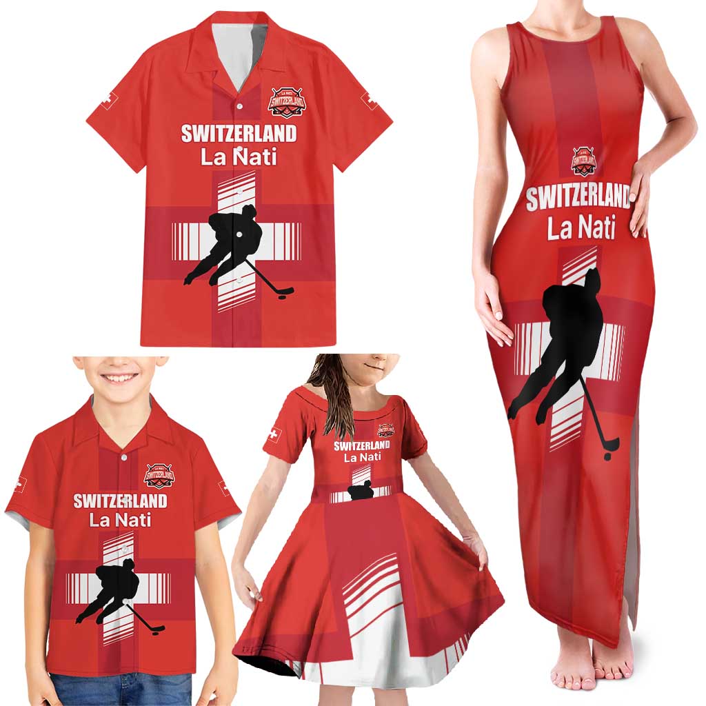 Custom Switzerland Ice Hockey Family Matching Tank Maxi Dress and Hawaiian Shirt La Nati Go Champions
