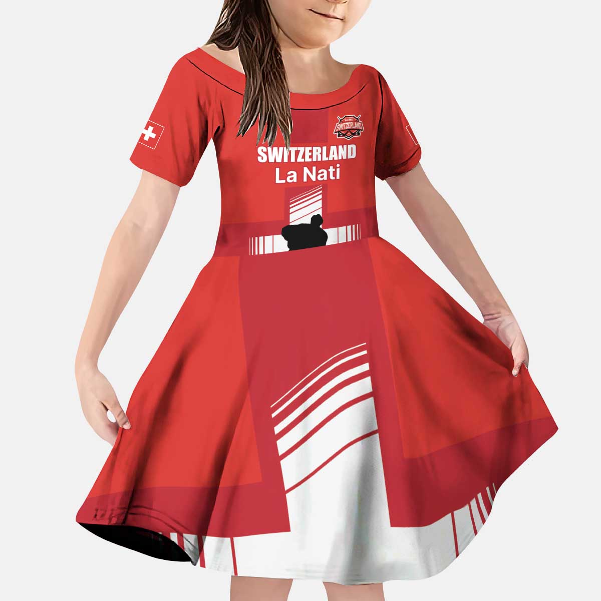 Custom Switzerland Ice Hockey Kid Short Sleeve Dress La Nati Go Champions