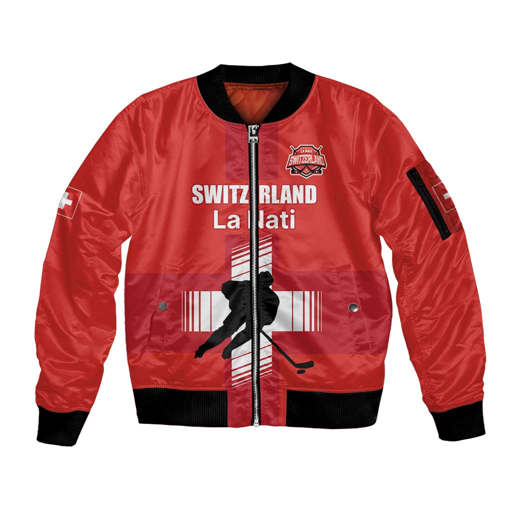 Custom Switzerland Ice Hockey Sleeve Zip Bomber Jacket La Nati Go Champions