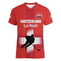 Custom Switzerland Ice Hockey Women V-Neck T-Shirt La Nati Go Champions
