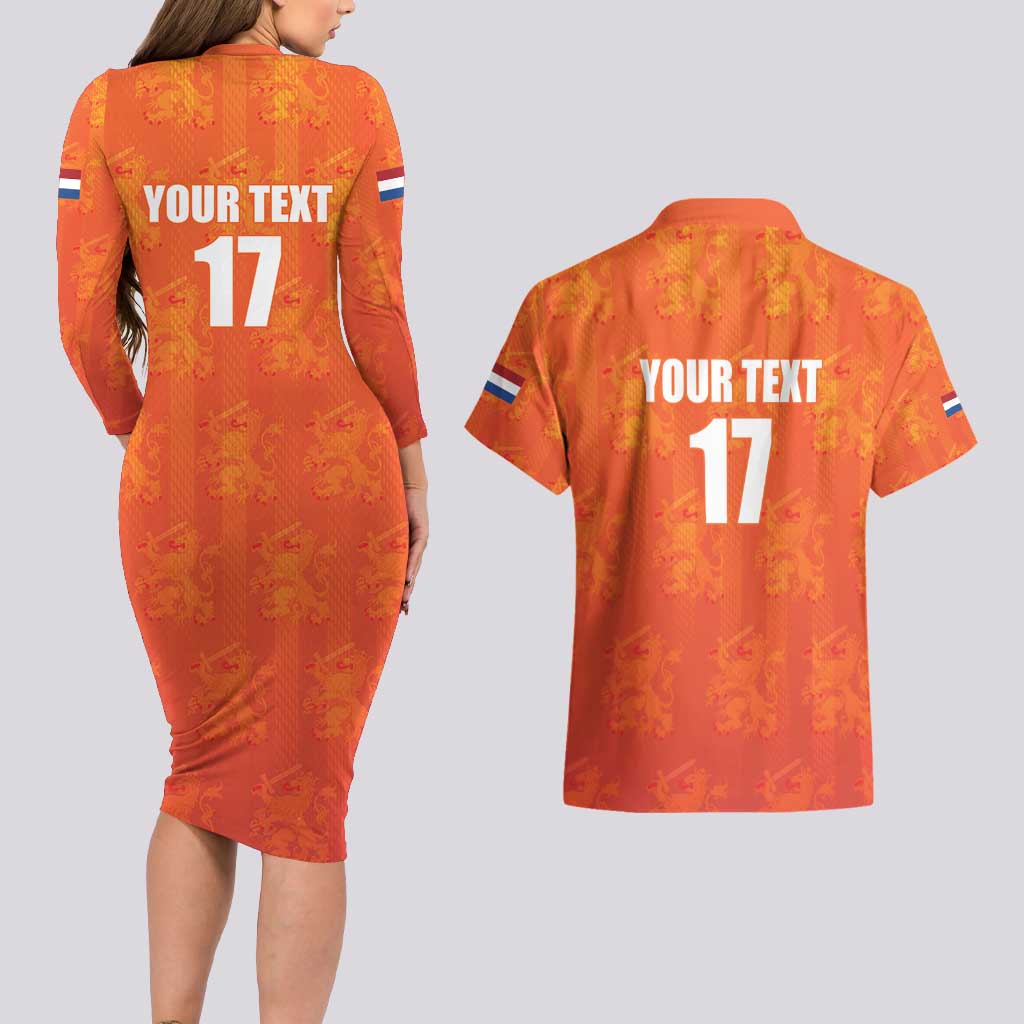 Custom Netherlands Football Couples Matching Long Sleeve Bodycon Dress and Hawaiian Shirt Oranje Go Champions