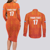 Custom Netherlands Football Couples Matching Long Sleeve Bodycon Dress and Long Sleeve Button Shirt Oranje Go Champions