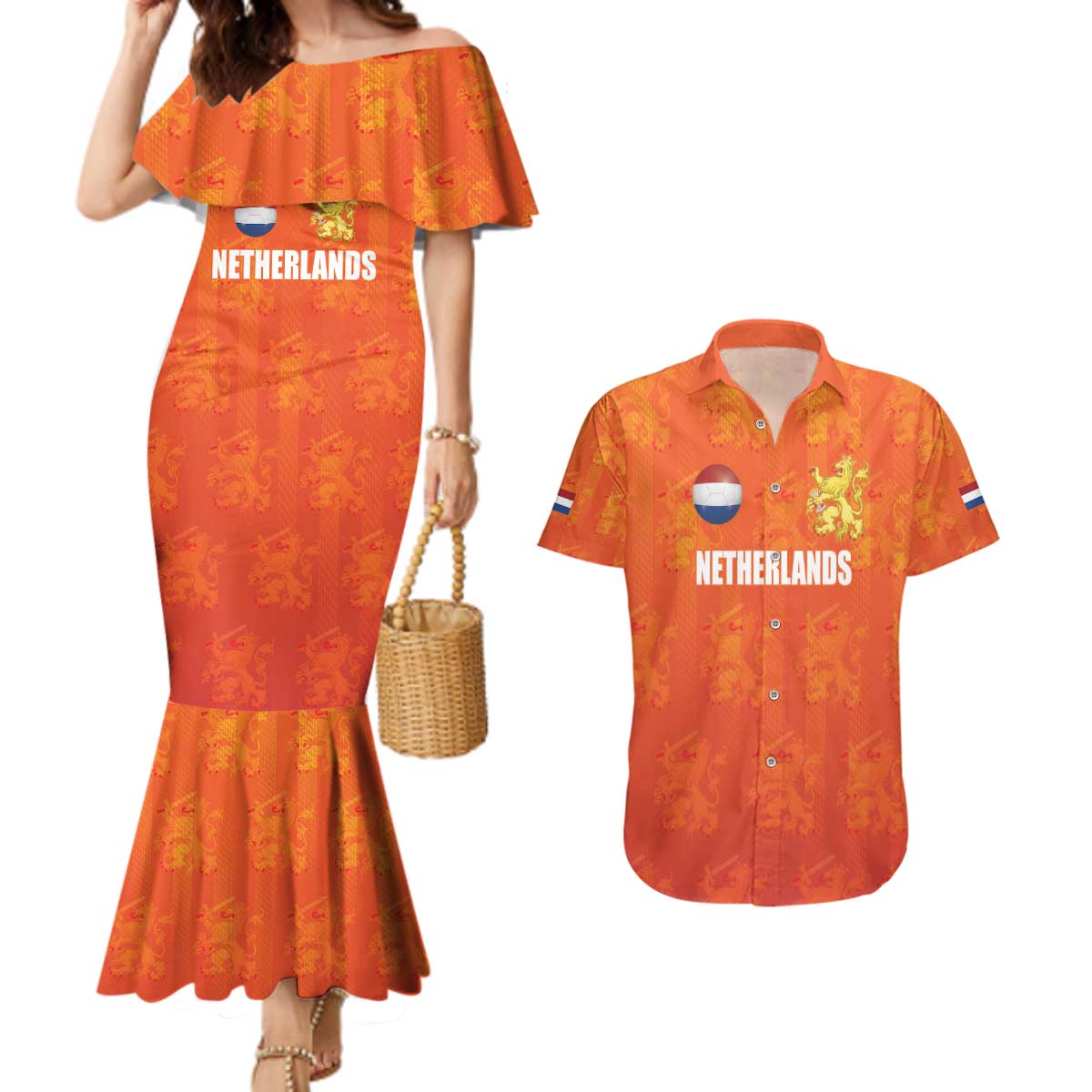 Custom Netherlands Football Couples Matching Mermaid Dress and Hawaiian Shirt Oranje Go Champions