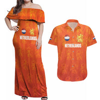 Custom Netherlands Football Couples Matching Off Shoulder Maxi Dress and Hawaiian Shirt Oranje Go Champions