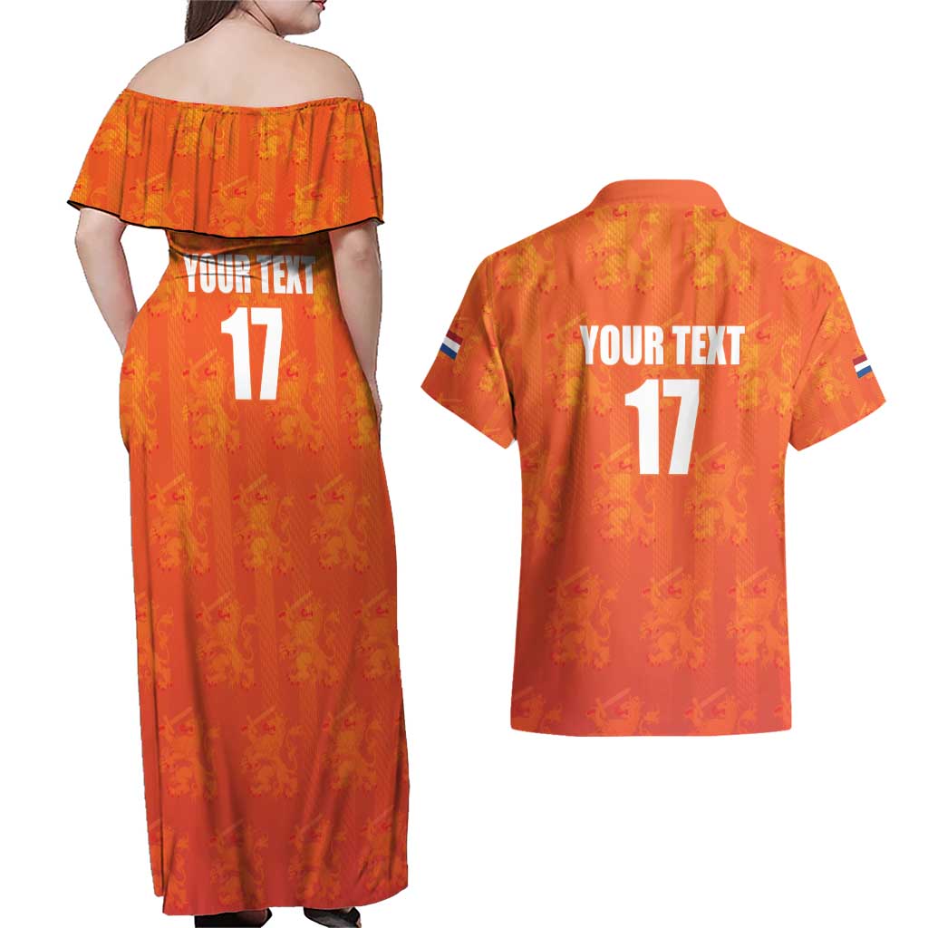 Custom Netherlands Football Couples Matching Off Shoulder Maxi Dress and Hawaiian Shirt Oranje Go Champions