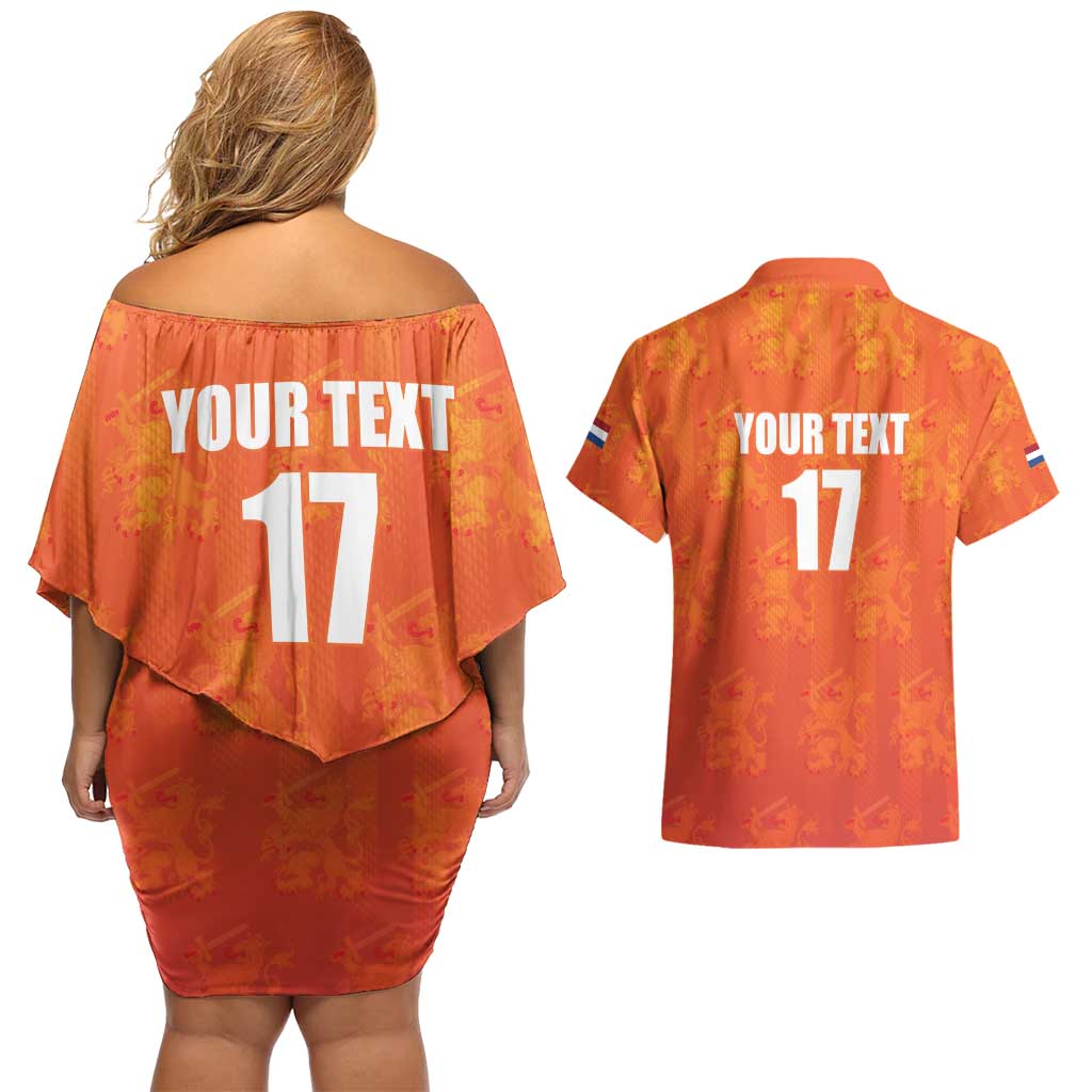 Custom Netherlands Football Couples Matching Off Shoulder Short Dress and Hawaiian Shirt Oranje Go Champions