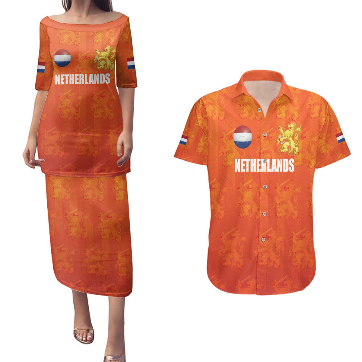 Custom Netherlands Football Couples Matching Puletasi and Hawaiian Shirt Oranje Go Champions