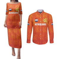 Custom Netherlands Football Couples Matching Puletasi and Long Sleeve Button Shirt Oranje Go Champions
