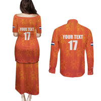 Custom Netherlands Football Couples Matching Puletasi and Long Sleeve Button Shirt Oranje Go Champions