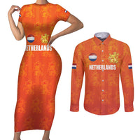 Custom Netherlands Football Couples Matching Short Sleeve Bodycon Dress and Long Sleeve Button Shirt Oranje Go Champions