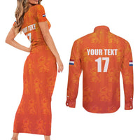 Custom Netherlands Football Couples Matching Short Sleeve Bodycon Dress and Long Sleeve Button Shirt Oranje Go Champions