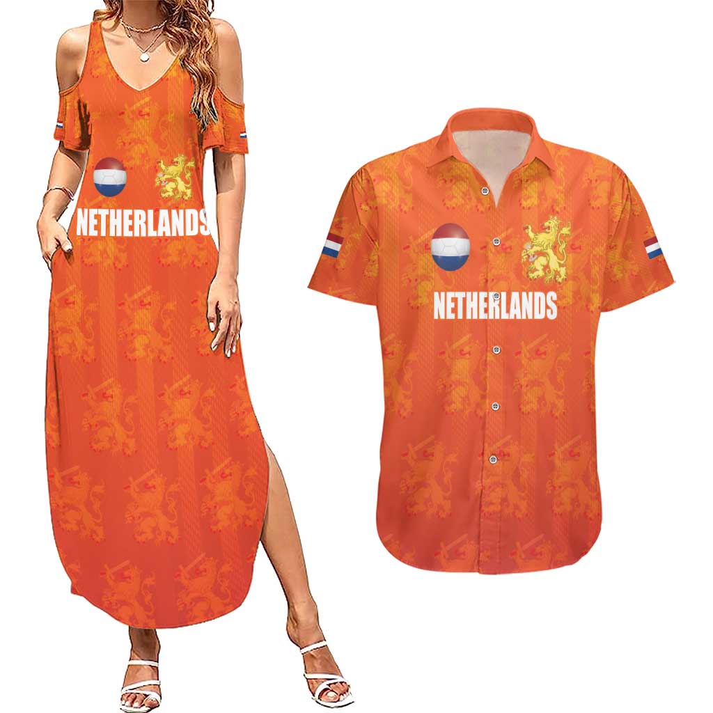 Custom Netherlands Football Couples Matching Summer Maxi Dress and Hawaiian Shirt Oranje Go Champions
