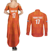 Custom Netherlands Football Couples Matching Summer Maxi Dress and Long Sleeve Button Shirt Oranje Go Champions