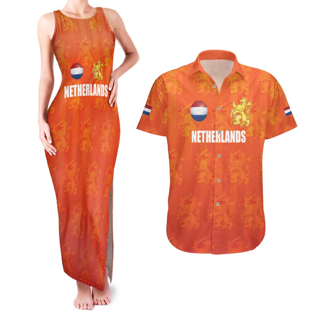 Custom Netherlands Football Couples Matching Tank Maxi Dress and Hawaiian Shirt Oranje Go Champions