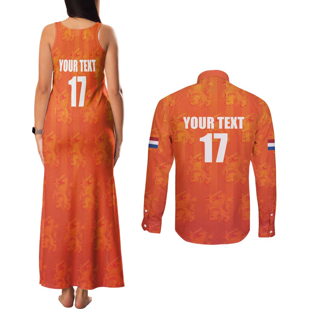 Custom Netherlands Football Couples Matching Tank Maxi Dress and Long Sleeve Button Shirt Oranje Go Champions
