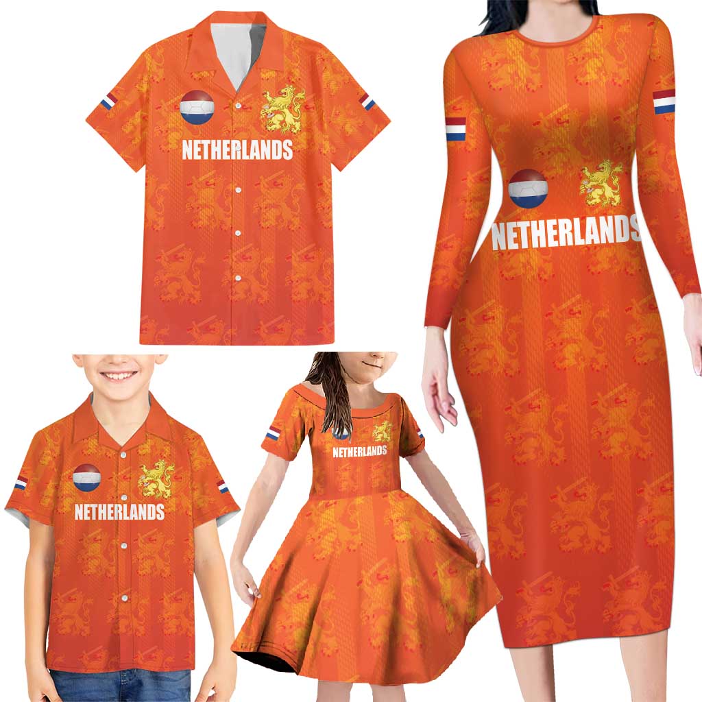 Custom Netherlands Football Family Matching Long Sleeve Bodycon Dress and Hawaiian Shirt Oranje Go Champions