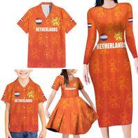 Custom Netherlands Football Family Matching Long Sleeve Bodycon Dress and Hawaiian Shirt Oranje Go Champions