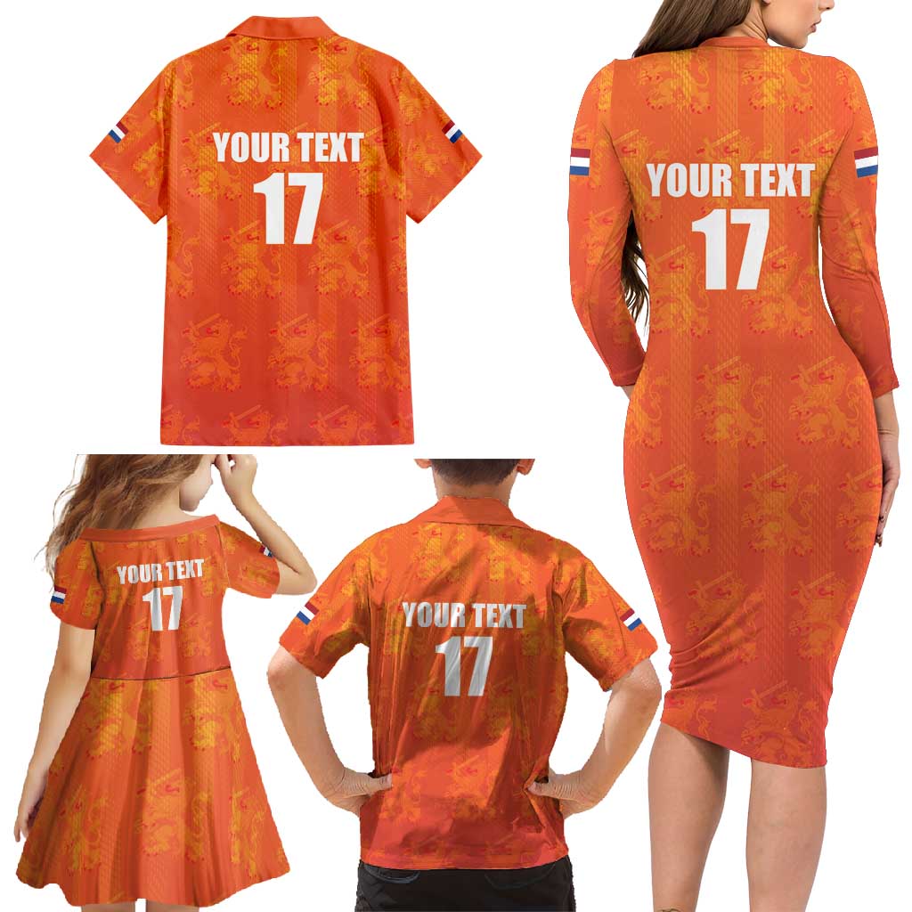 Custom Netherlands Football Family Matching Long Sleeve Bodycon Dress and Hawaiian Shirt Oranje Go Champions